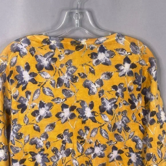 Garnet Hill Cardigan XL Gold Signature Eco Merino Sweater Floral Lightweight - Picture 5 of 13